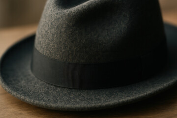 Close-up of Traditional Fedora Hat with Wool Texture and Ribbon Detail