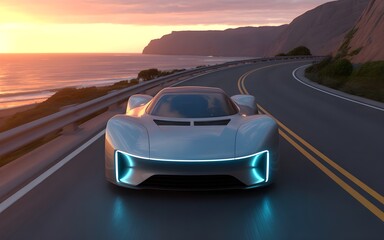 car abstract concept, fast moving auto in road or highway. Luxury modern automobile, sport design and technical innovation technology with high engine speed power