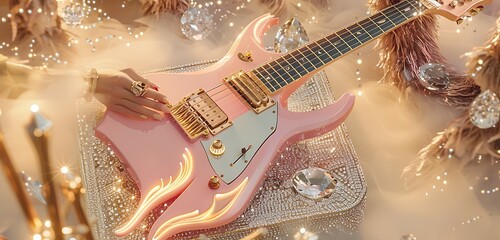 gitar in different colorful background with tubelihgts in ht esting of the guitar abstract lively walpaper background 