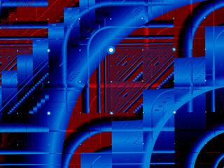 Abstract futuristic blue background, stairs