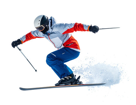 Jumping skier isolated on transparent or white background