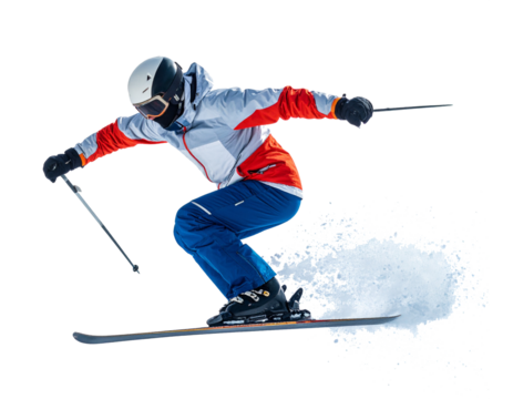 Jumping skier isolated on transparent or white background