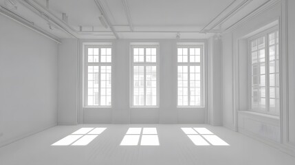 Obraz premium Bright Empty Room with Large Windows Sunlight