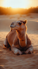 Serene Arabian Camel at Sunset in Desert Landscape