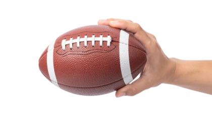 Football in hand isolated on transparent or white background