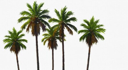 Photo Five Green Palm Trees On White Background Isolated Daylight