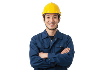 Smiling asian construction worker isolated on transparent background