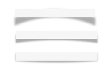 Set of white paper banners with soft shadow. Isolated on transparent background. Mockup template for text, tag, label or sticker. Design elements. PNG