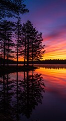 Photo Majestic Sunset Reflections Over Serene Lake in Colorful Sky