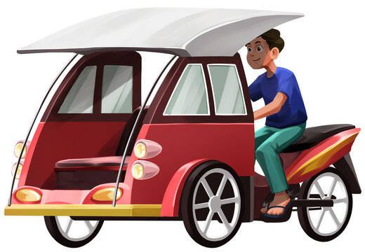 Bentor Driver on Motorized Pedicab Illustration