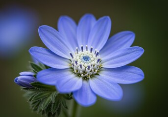 Photo of a Blue Flower in Close-Up with Detailed Petals and Soft Background