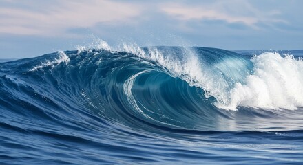 Photo of a Breaking Ocean Wave Showing Blue Water Splash and Marine Motion