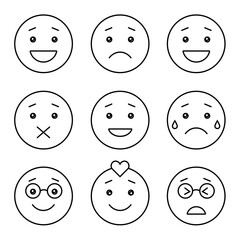 Emotion Faces Icon Set – Expressive Line Art of Various Human Emotions