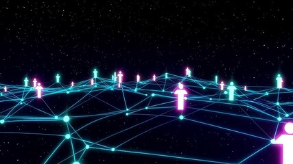 Abstract network connection of glowing figures in cyberspace.  Video depicts digital relationships, social media, or global community. - Powered by Adobe