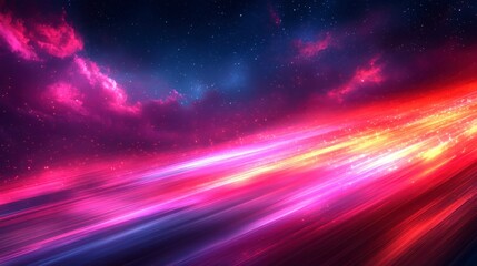 Colorful cosmic sky with streaks of light and vibrant nebula clouds
