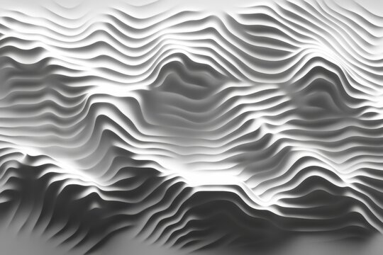 A transparent and seamless background texture of subtle white glossy soft waves with abstract wavy embossed marble displacement bump or height map is suitable for simple panoramic banners and