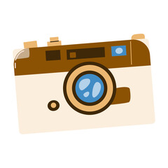 Summer vacation sticker featuring vintage camera design for travel journals and scrapbooks.