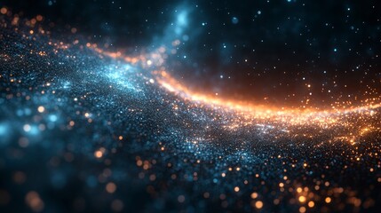 Obraz premium Sparkling cosmos blue and golden light particles swirl in a dynamic, dreamlike celestial scene