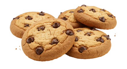 Delicious Homemade Chocolate Chip Cookies Piled Together on a Dark Background, Showcasing Their Golden Brown Color and Melty Chocolate Chips