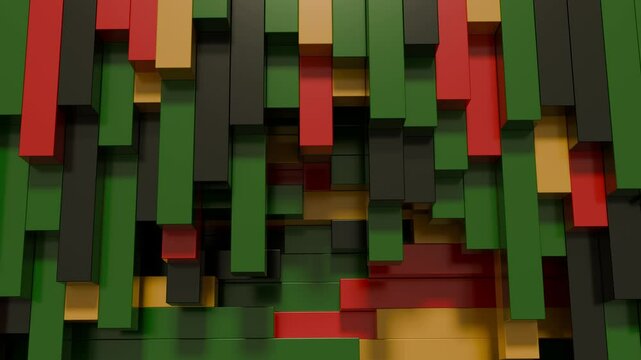 abstract banner with African color (red, black, yellow, green) rectangle move. Black history month, Juneteenth, Kwanzaa background 3d animation 4k