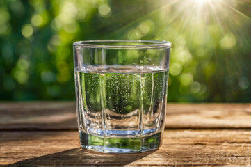 Refreshing glass of water outdoors sunny day