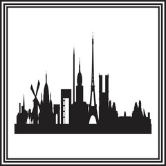 Paris Landmarks Silhouette Skyline &ndash; Iconic Architecture Vector, Minimal Cityscape Illustration