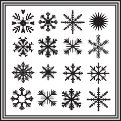 Snowflake Silhouette Vector Set – 16 Winter Ice Crystal Clipart Designs for Holiday Crafts and Decor