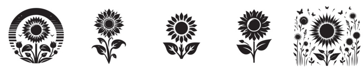 set of sunflower silhouette icons