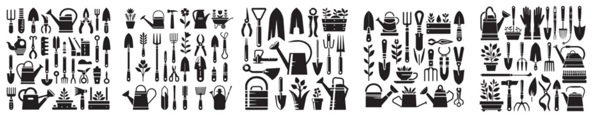Obraz premium set of silhouette garden equipment icons