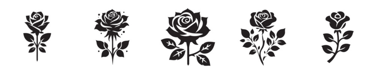 set of silhouette rose flower icons
