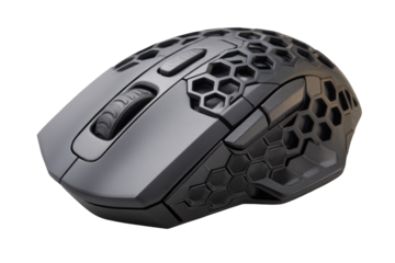 Hex-patterned, gray mouse isolated on transparent PNG background