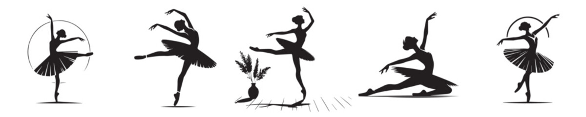 set of silhouette ballet dancer icons