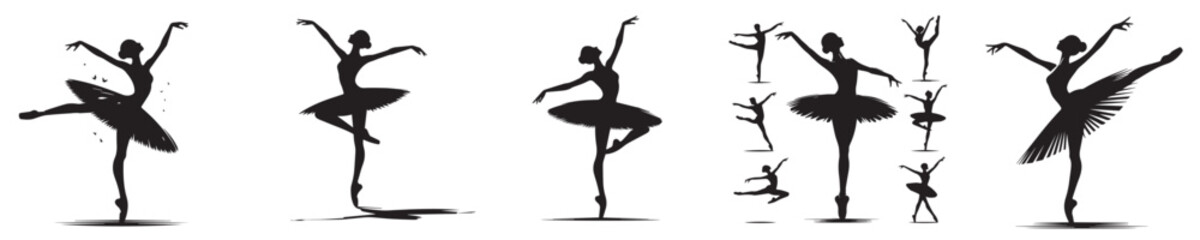 set of silhouette ballet dancer icons
