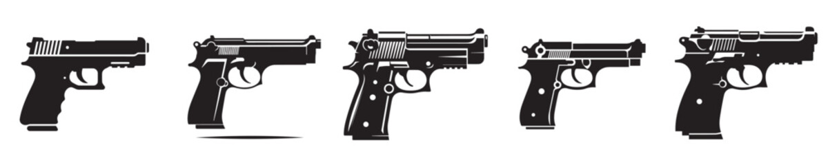 set of silhouette gun icons