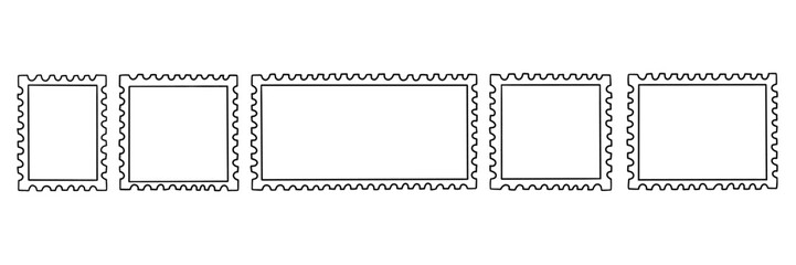 Stamp post postcard frame line set. Postage postal mail outline border. Vector illustration