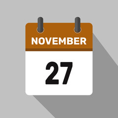 Fototapeta premium 27 november calendar icon vector month date number illustration design