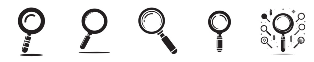 set of magnifying glass silhouette icons