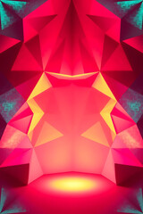 Abstract geometric background, vibrant mood, colorful pyramidal shapes illuminated in pink and yellow with copy space
