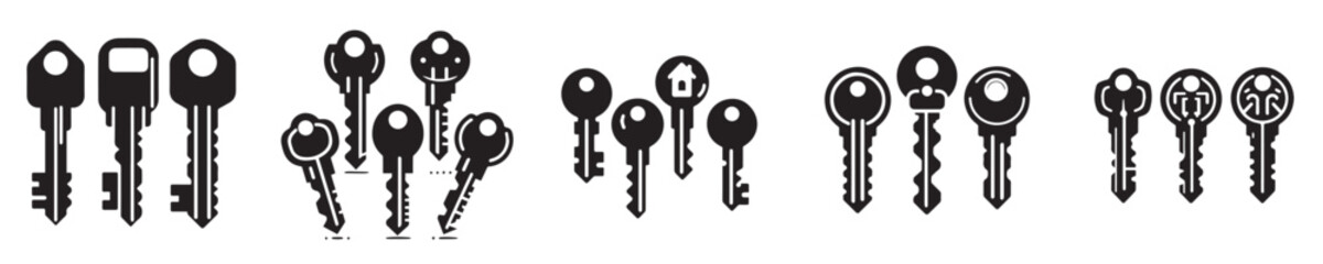 set of silhouette key icons