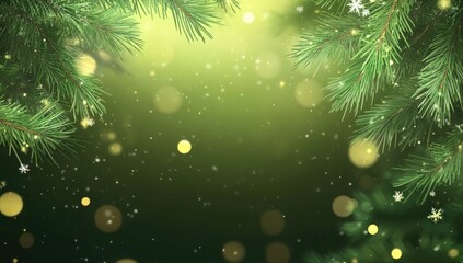 Festive Christmas greenery background with soft bokeh