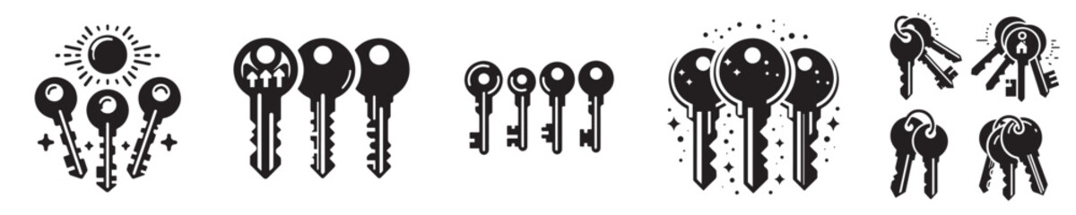 set of silhouette key icons