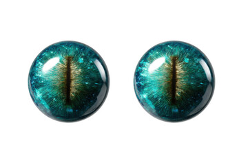 Two ornate teal eyeballs isolated on transparent PNG background