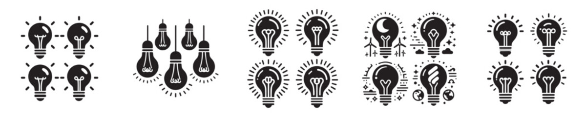 set of silhouette light bulb icons