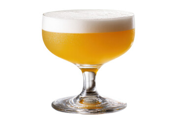 Yellow drink, white foam isolated on transparent PNG background