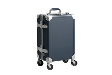 Blue suitcase, steel trim isolated on transparent PNG background