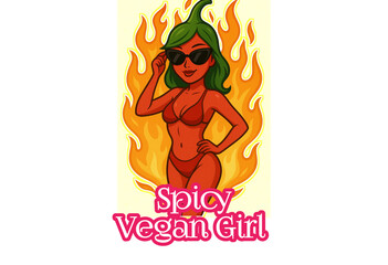 Spicy Vegan Girl phrase design for bold and empowered vegan women – ideal for eco-friendly apparel, merchandise, and social media graphics promoting plant-based confidence and attitude