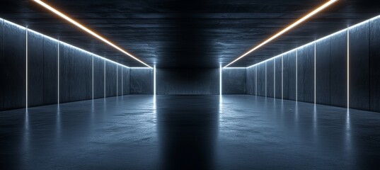 A long, empty hallway with a white ceiling and a white floor