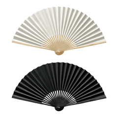 Two folded paper fans isolated on transparent PNG background