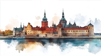 Fototapeta premium Kronborg Castle. Kronborg Castle hand drawn watercolor illustration