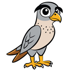 Cartoon falcon stands tall displaying its vibrant plumage, sharp talons, and bold features